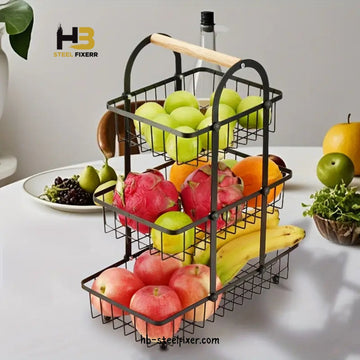 2 & 3-Tier Bohemian Style Fruit Basket – Durable Iron Kitchen Organizer