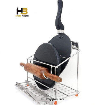 2-Tier Metal Kitchen Rack Organizer – Space-Saving Counter Shelf for Spices, Utensils & Chakla (Rust-Resistant, White Paint)