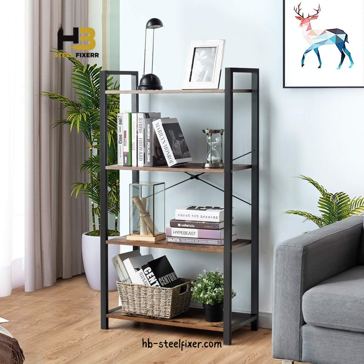 4-Shelf Industrial Book Rack