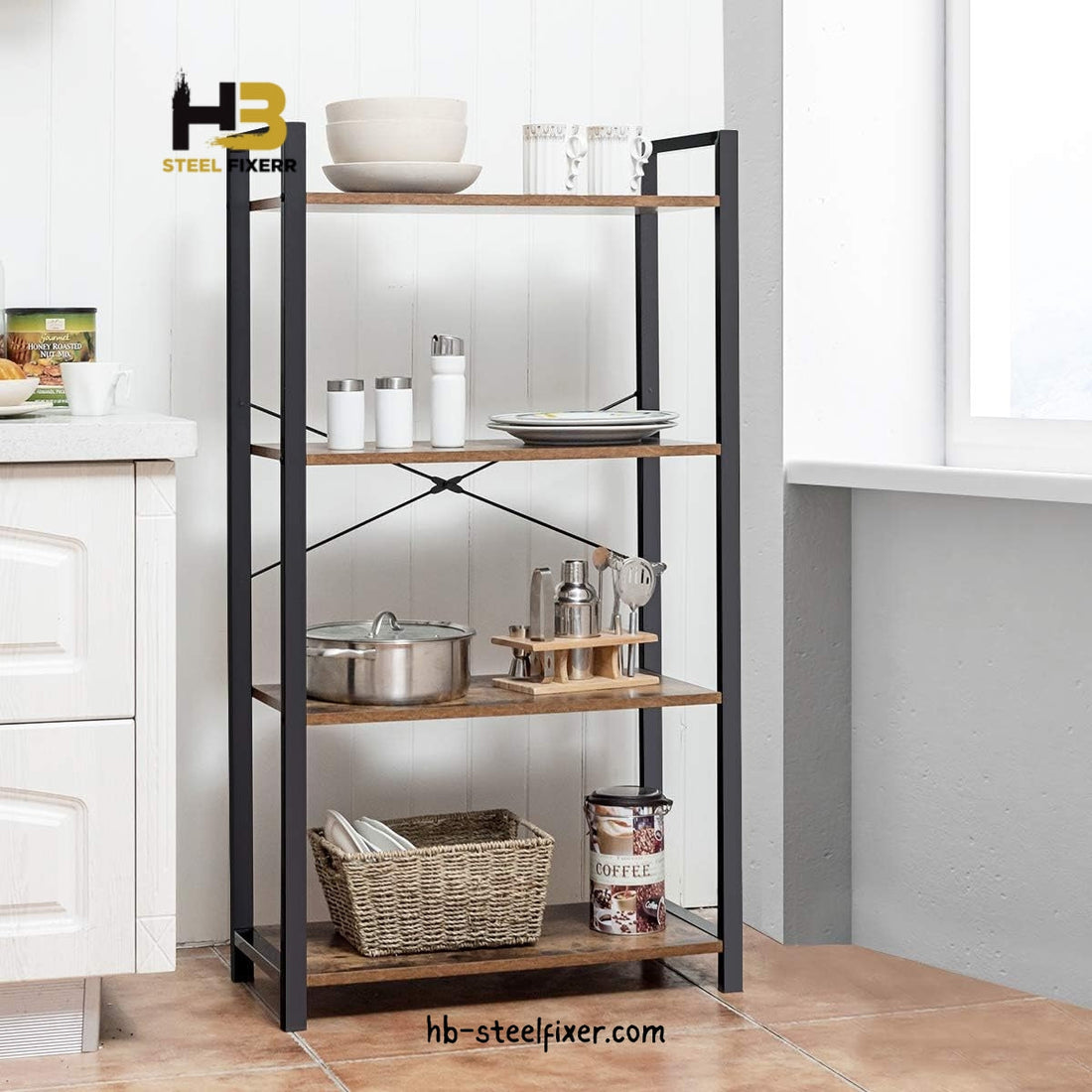 4-Shelf Industrial Book Rack