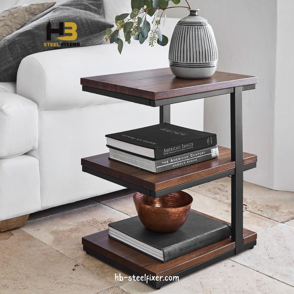 Allen Rectangular Tiered End Table – Fully Assembled, Modern Iron Frame