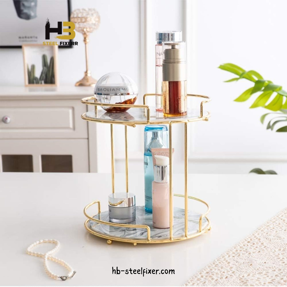 Rotating Cosmetic Display Stand – 2-Tier Makeup Organizer