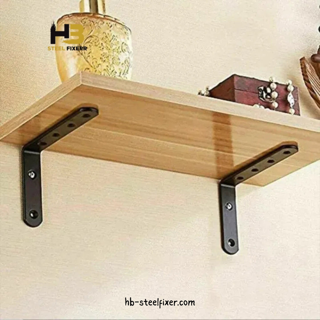 L Shape Shelf Bracket – 4 Pcs Heavy-Duty Wall Mount Floating Shelf Supports (Black) by HB Steel Fixerr