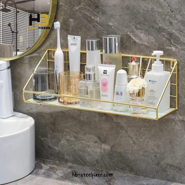 Multipurpose Wall-Mounted Storage Rack – Gold Metal Corner Shelf