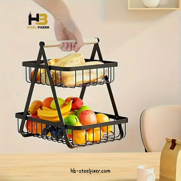 2/3-Tier Portable Metal Fruit Basket – Countertop Organizer for Kitchen Storage