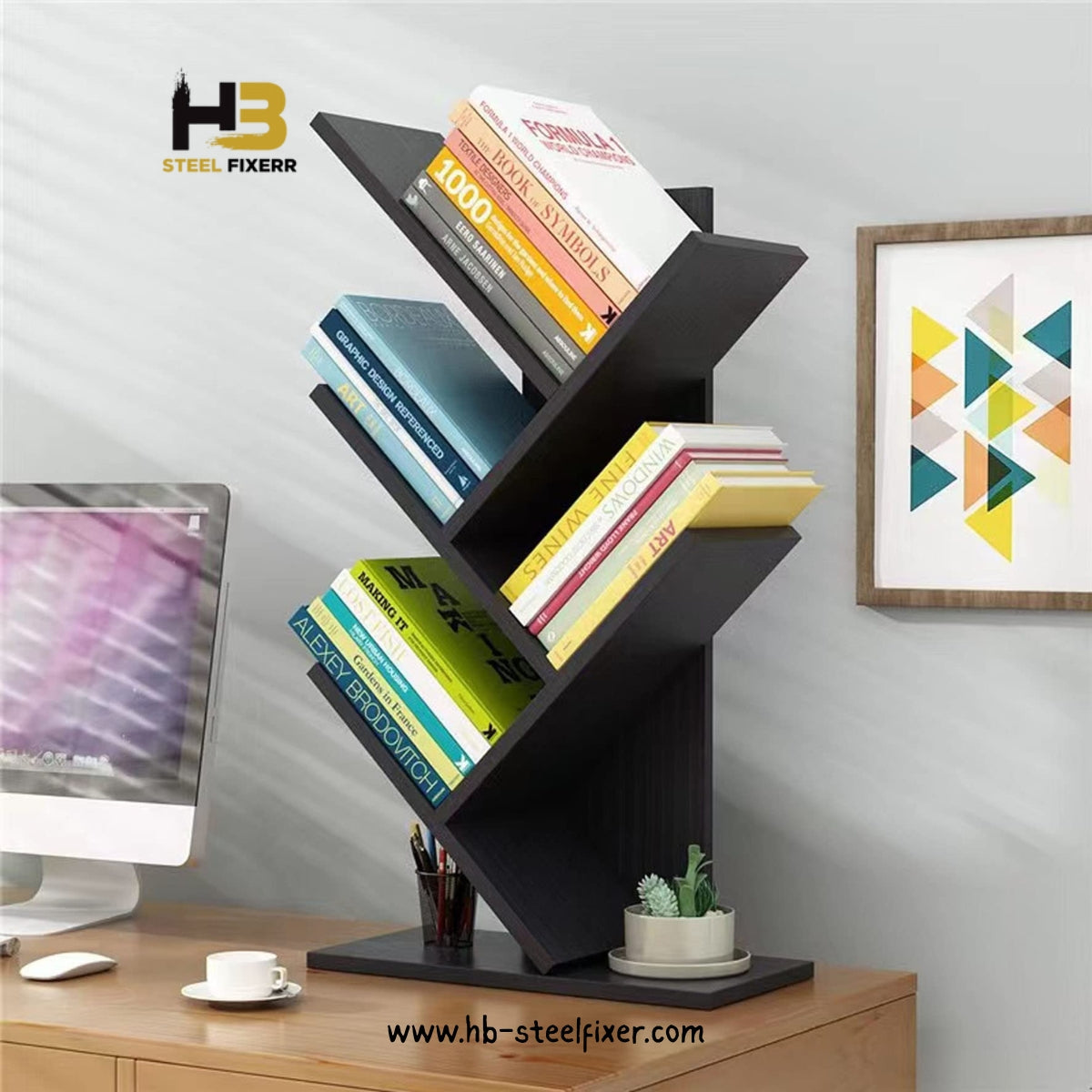 3-Tier Desktop Tree Bookshelf – Space-Saving Organizer