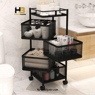 Premium Rotating Metal Storage Trolley – Multi-Tier Organizer by HB Steel Fixerr