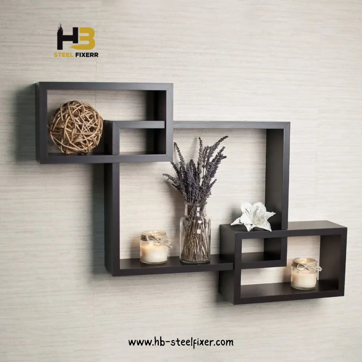 Modern Wall-Mounted 3-Cube Shelf – Geometric Wooden Rack