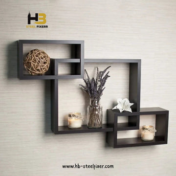 Modern Wall-Mounted 3-Cube Shelf – Geometric Wooden Rack