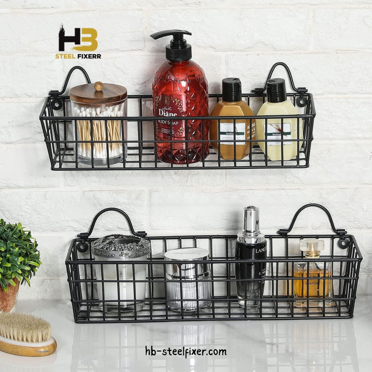 Matte Black Wall-Mounted Wire Baskets