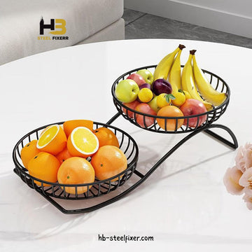 2-Tier Round Metal Fruit Basket – Nordic Style Kitchen