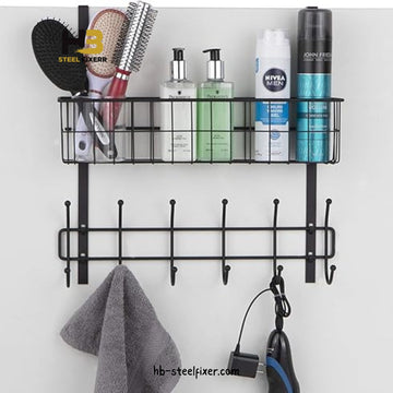 Metal Wire Storage Basket with 6 Hooks