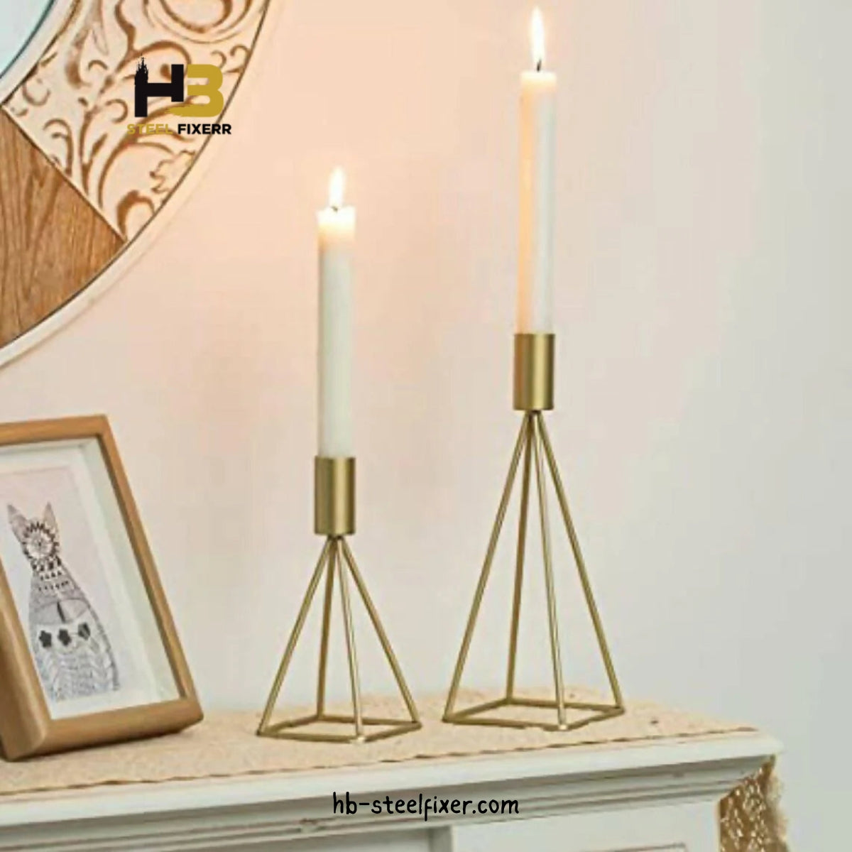 Set of 2 Geometric Taper Candle Holders – Modern Wire Design