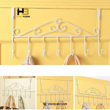 7-Hook Vintage Door Hanger – No-Drill Iron Wardrobe Rack by HB Steel Fixerr