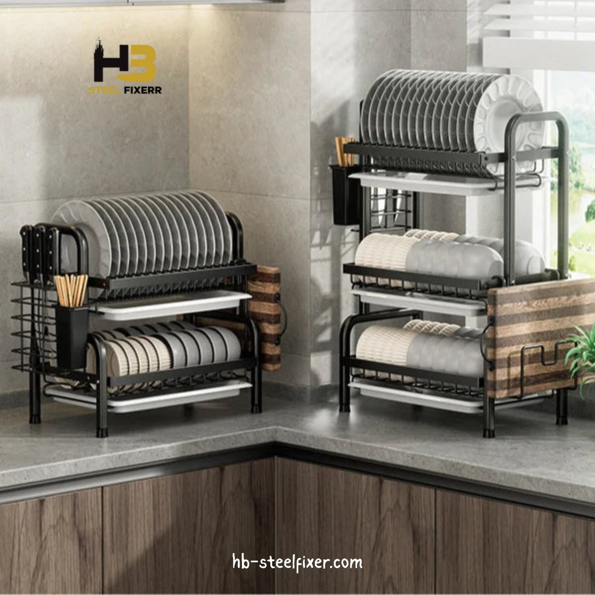 Multi-Tiered Dish Organizer – Space-Saving Kitchen Rack