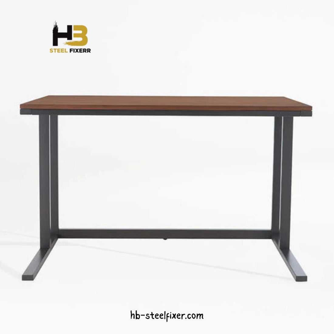 Office Table – Walnut Veneer Top with Grey Powder-Coated Frame