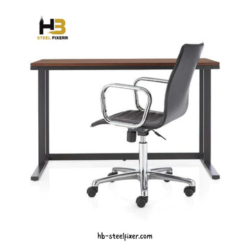 Office Table – Walnut Veneer Top with Grey Powder-Coated Frame