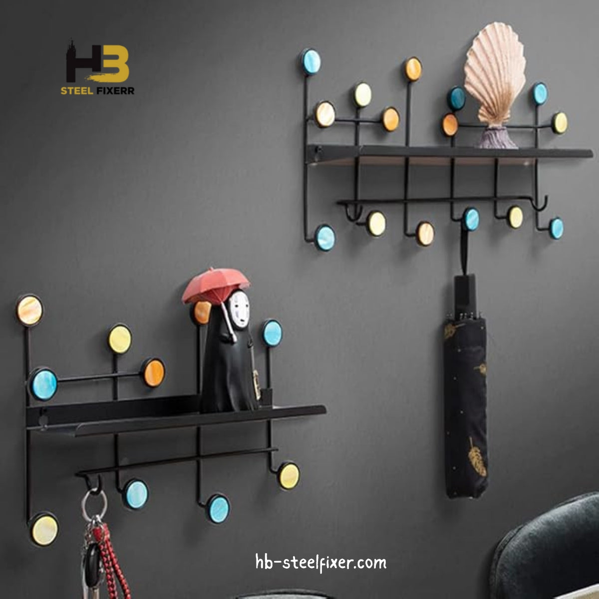 Nordic Style Wall Shelf With Hooks Rectangle