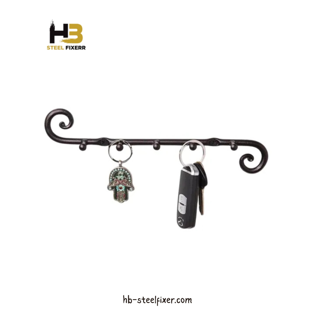 Wrought Iron 5-Hook Swirl Wall Rack