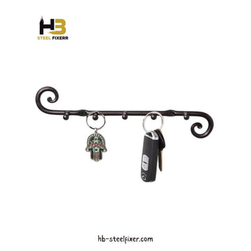 Wrought Iron 5-Hook Swirl Wall Rack