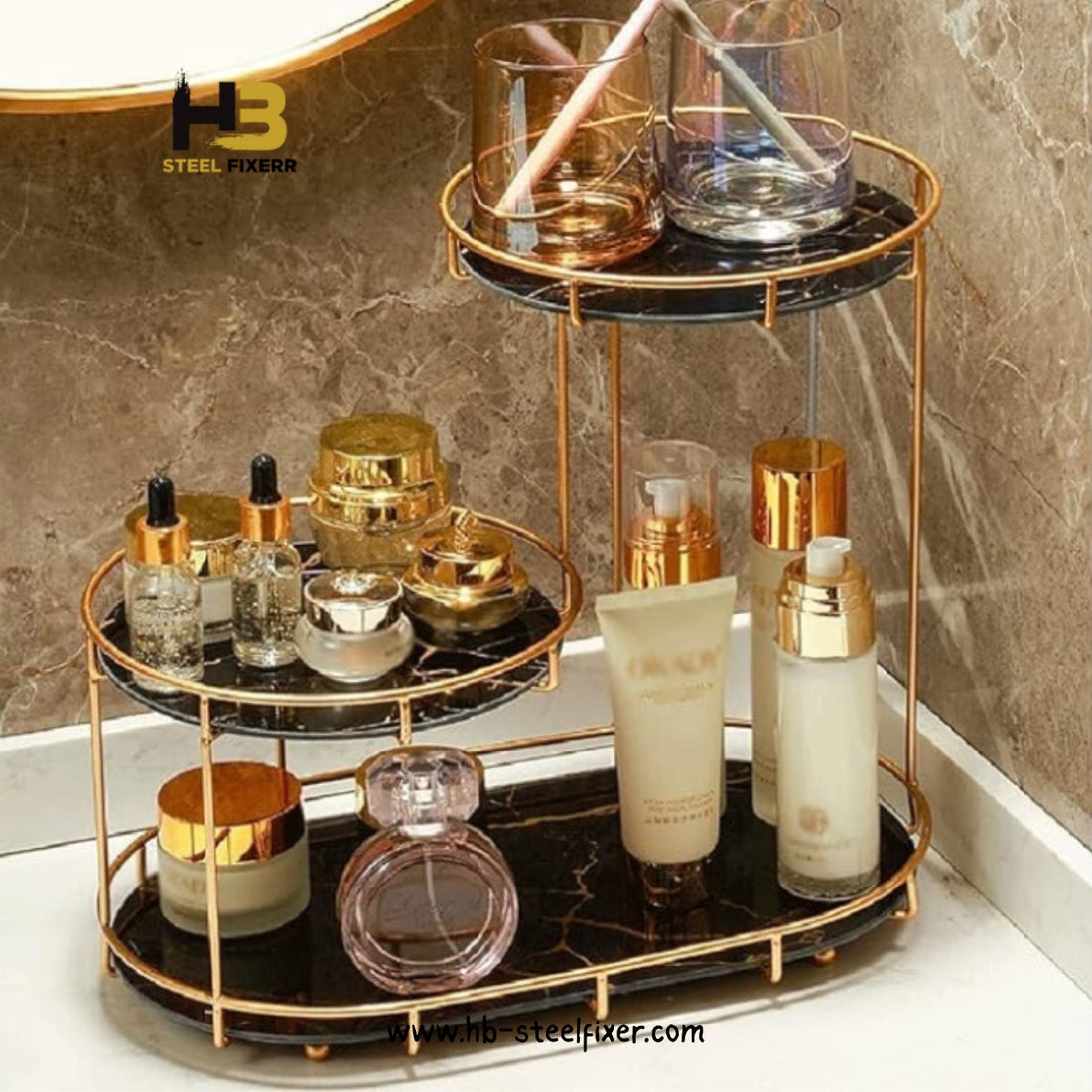3-Tier Metal Cosmetic Storage Rack – High-End Organizer