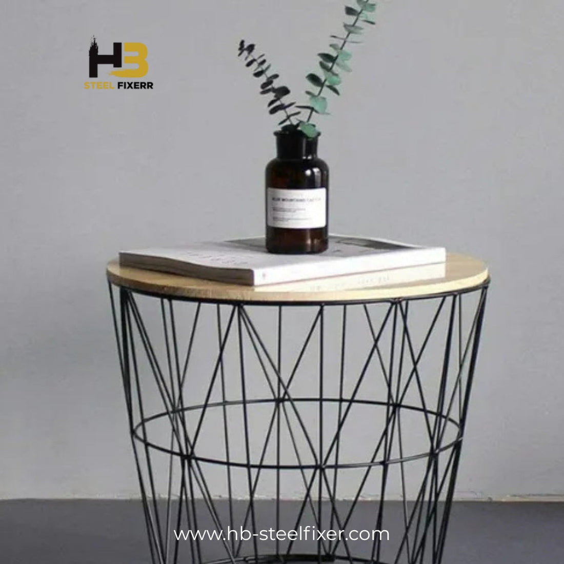 Modern Iron Bedside Table with Storage Basket & Cover