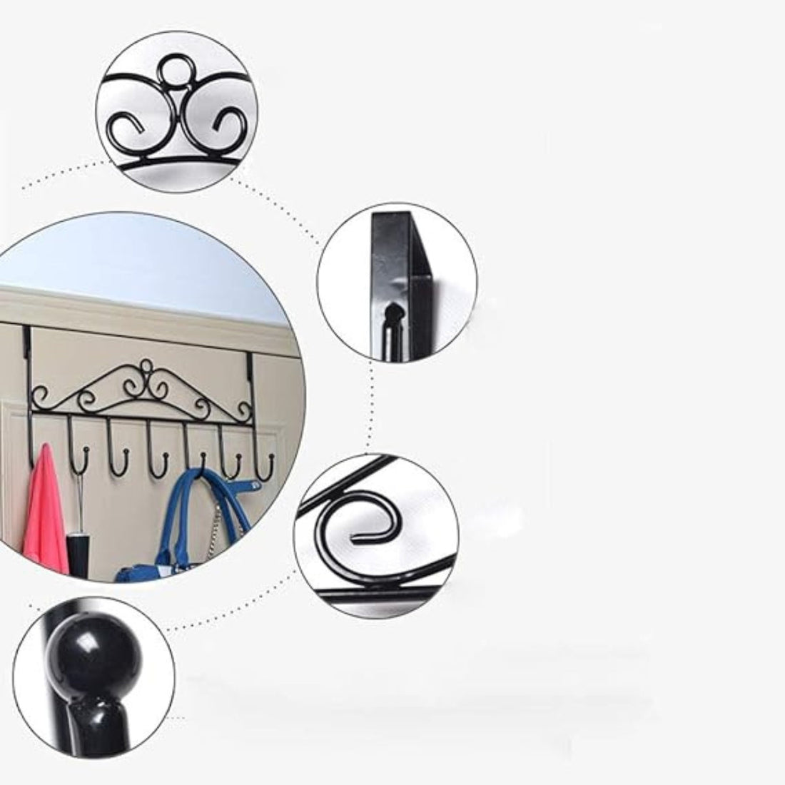 7-Hook Vintage Door Hanger – No-Drill Iron Wardrobe Rack by HB Steel Fixerr