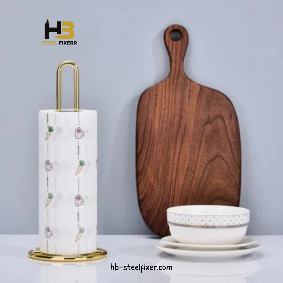 Kitchen Tissue Roll Holder – Gold & Black Iron Tissue Stand for Home & Restaurant