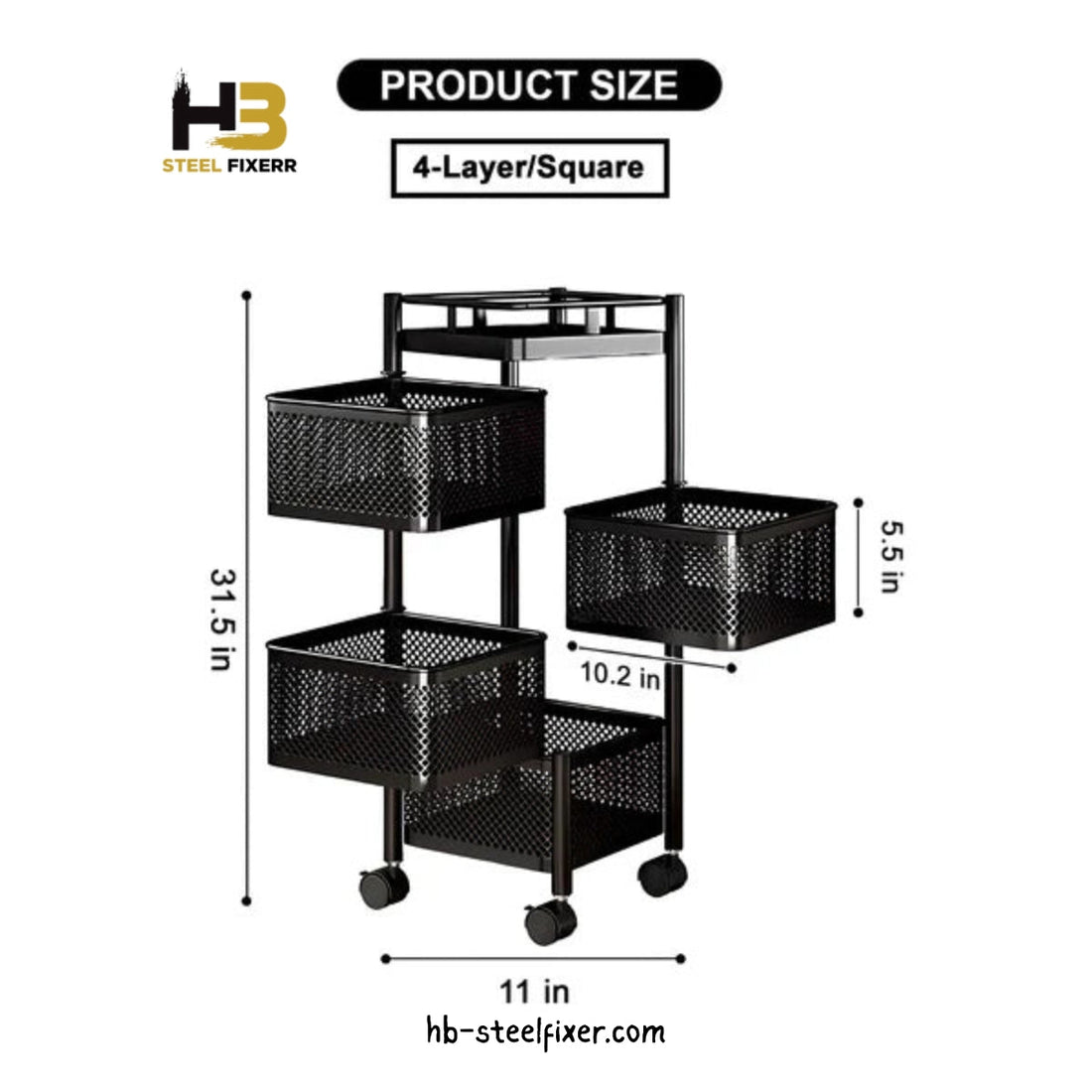 Premium Rotating Metal Storage Trolley – Multi-Tier Organizer by HB Steel Fixerr