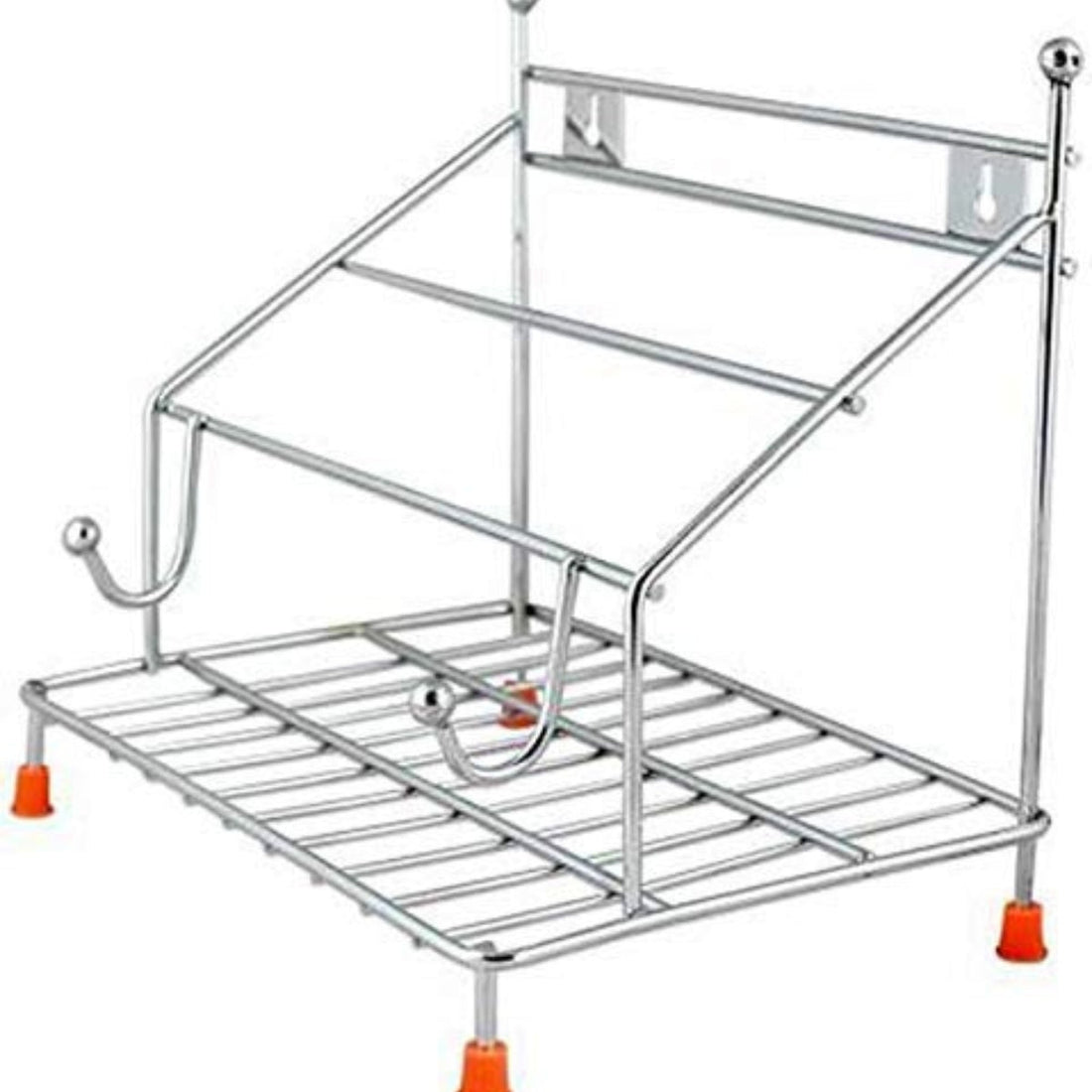 2-Tier Metal Kitchen Rack Organizer – Space-Saving Counter Shelf for Spices, Utensils & Chakla (Rust-Resistant, White Paint)