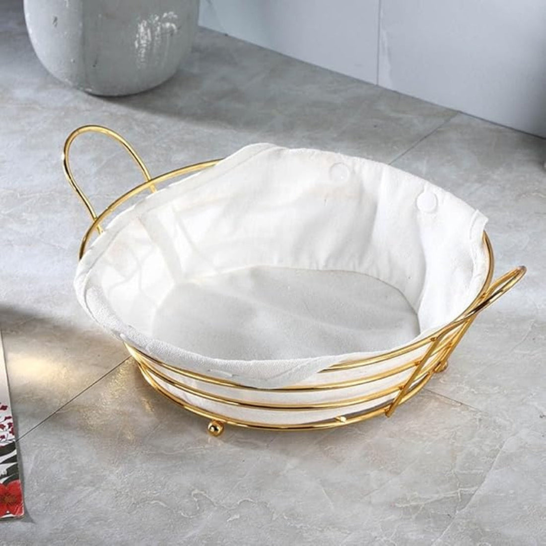 Elegant Gold Fruit Bowl – Decorative Kitchen Storage Basket