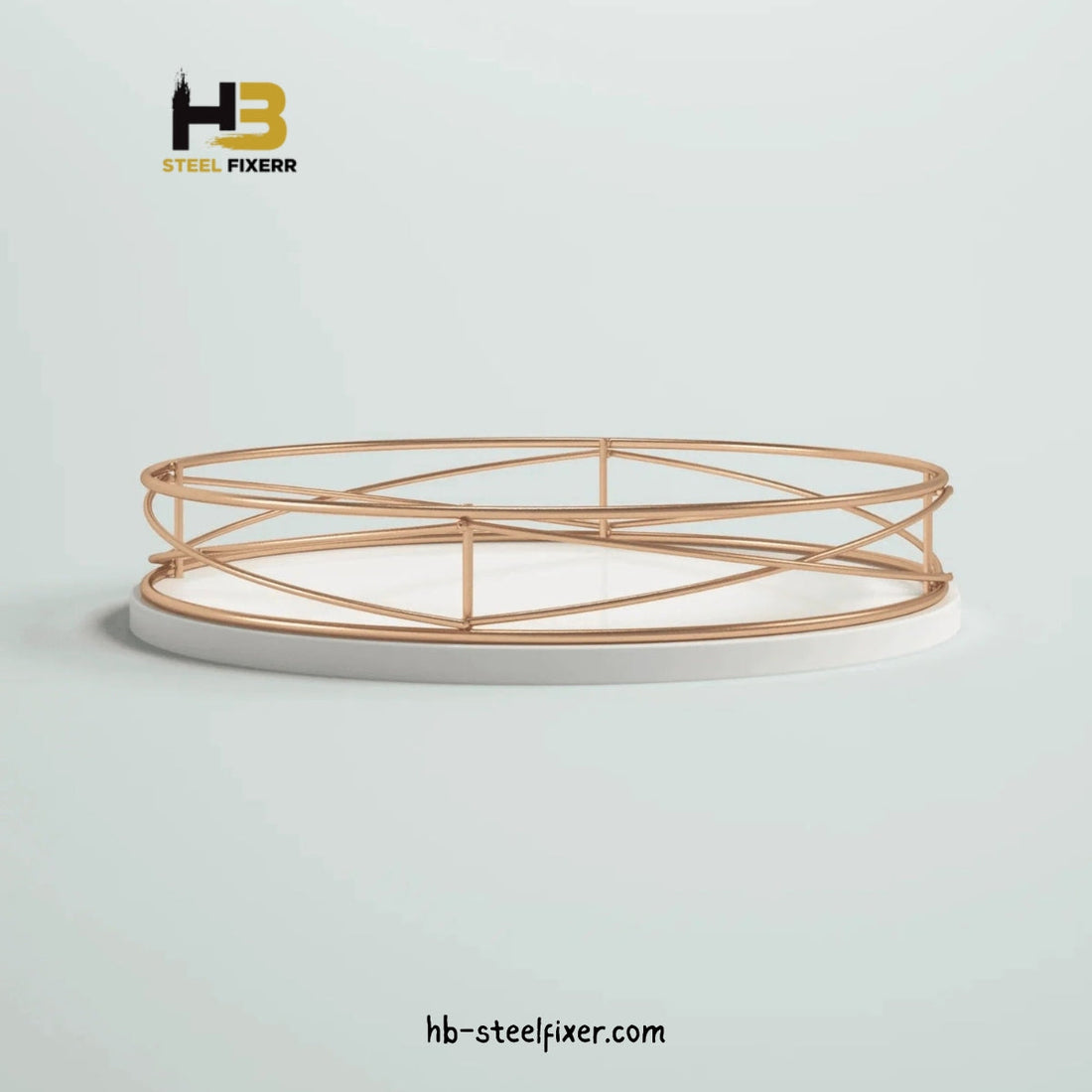 Golden Geometric Wooden Tray – White Base with Metal Accents