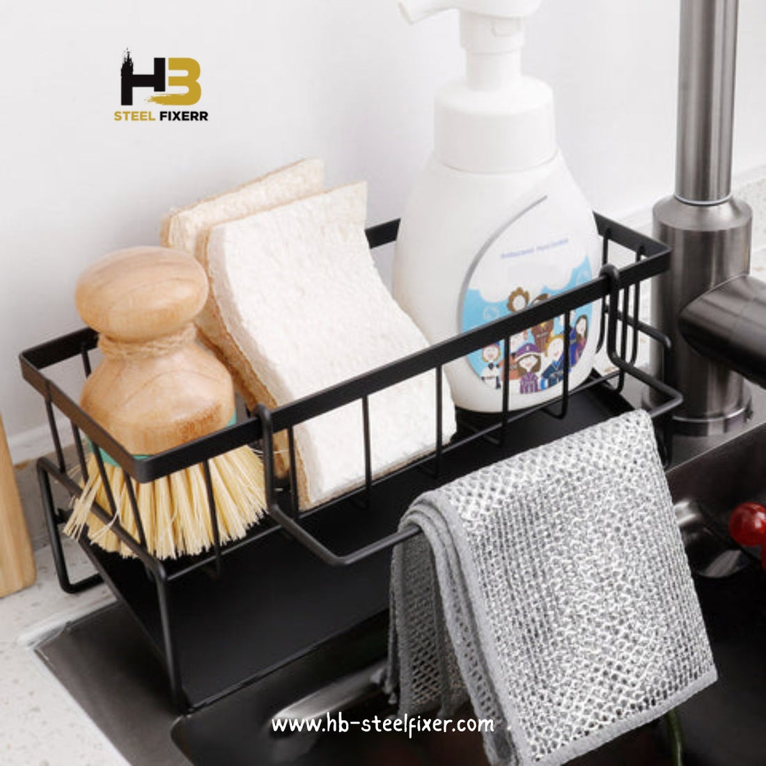 Sturdy Metal Sink Organizer for Soap, Sponges & Towels
