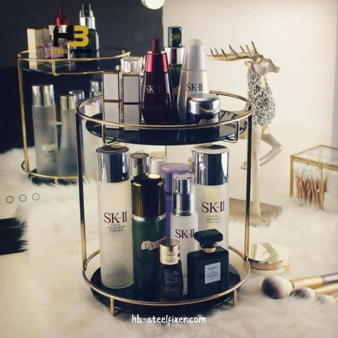 Double-Layer Cosmetic Rack Makeup Organizer with Safety Fence
