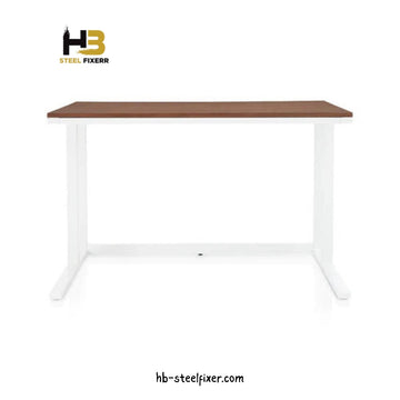 Office Table – Walnut Veneer Top with White Metal Frame