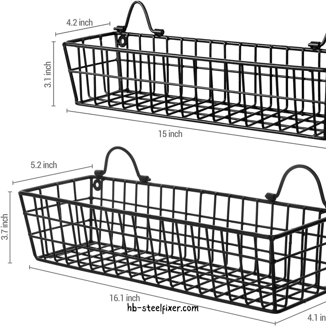 Matte Black Wall-Mounted Wire Baskets
