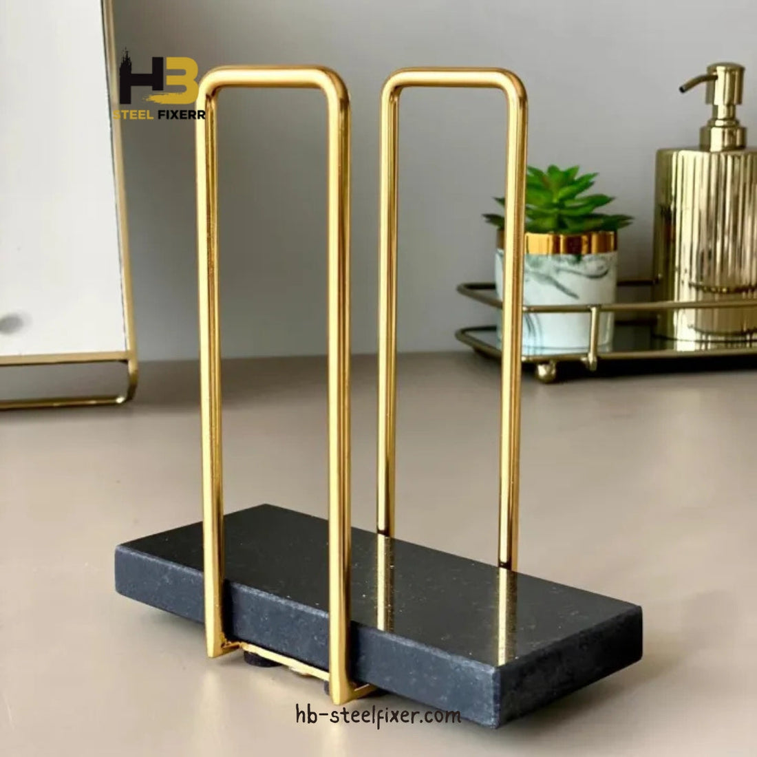 Black Wooden Napkin Holder with Gold Metal Wire