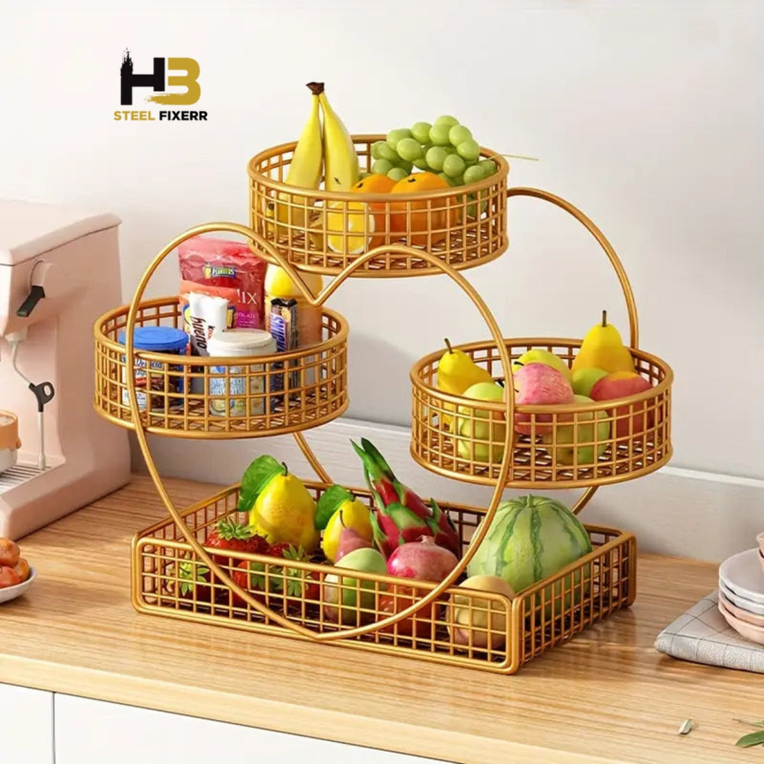 Heart-Shaped 3-Tier Metal Fruit Basket