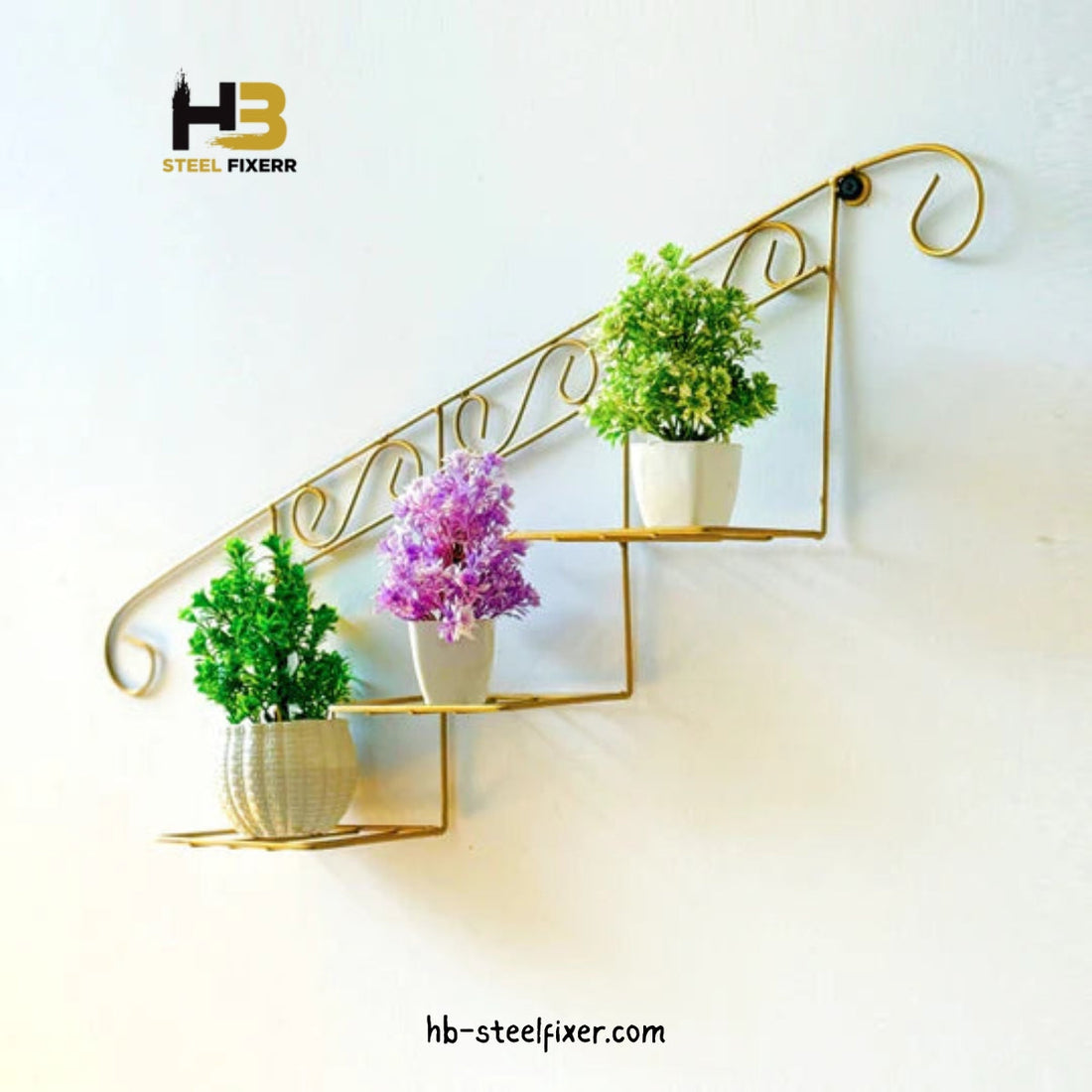 Staircase-Style Wall Hanging Floral Basket – Metal Plant Display Holder