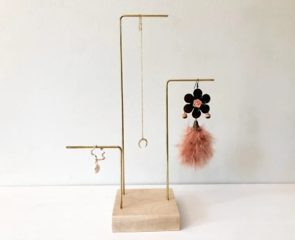 Wood & Metal Earring Display Stand – Geometric Bar Jewelry Organizer by HB Steel Fixerr