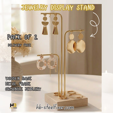 Wood & Metal Earring Display Stand – Geometric Bar Jewelry Organizer by HB Steel Fixerr