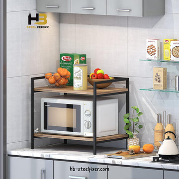 2-Tier Kitchen Counter Organizer – Space-Saving Steel & MDF Rack