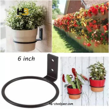 Heavy-Duty Wall-Mounted Flower Pot Stand – 6-Inch Round Hanging Metal Plant Holder (Black) | Pack of 12 (Metal Stand)