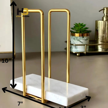White Wooden Napkin Holder with Gold Metal Wire