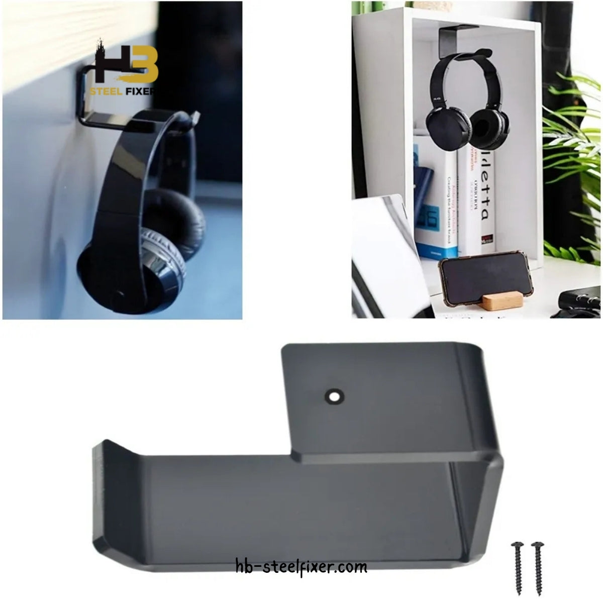 Heavy Duty Metal Wall Mount Headphone Stand & Gear Hook