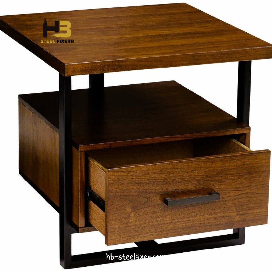 Modern Iron End Table with Storage Drawer – Fully Assembled