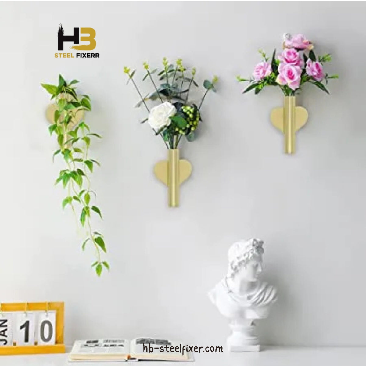 2-Pack Gold Wall Hanging Flower Vases