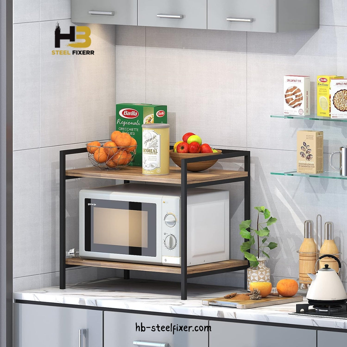 Microwave Stand with Storage – Space-Saving Kitchen Counter Organizer