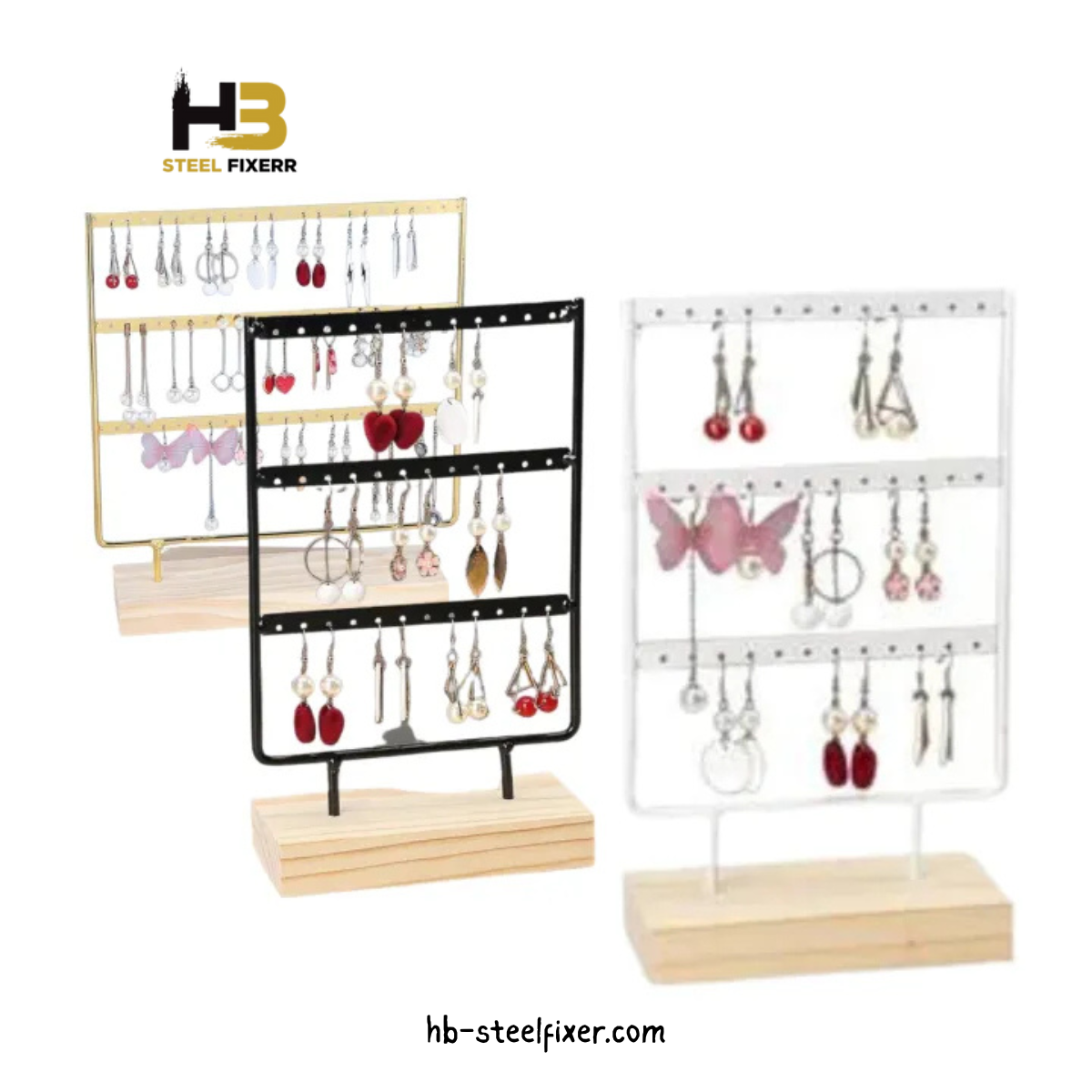 Metal Pyramid Jewelry Stand – Dangle Earrings & Bracelet Organizer with Tray