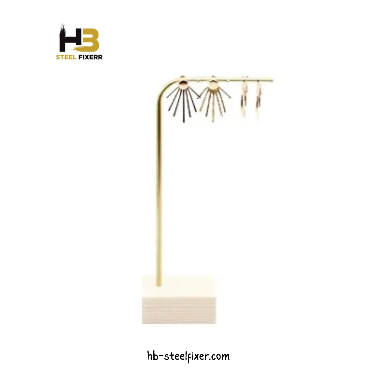 Wood & Metal Earring Display Stand – Geometric Bar Jewelry Organizer by HB Steel Fixerr